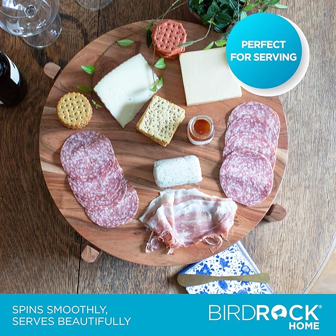 BIRDROCK HOME Elevated Lazy Susan | Rotating Acacia Wood Platter with Raised Legs | Ideal for Serving, Organizing, and Decor | Smooth 360° Rotation (Natural, Medium)