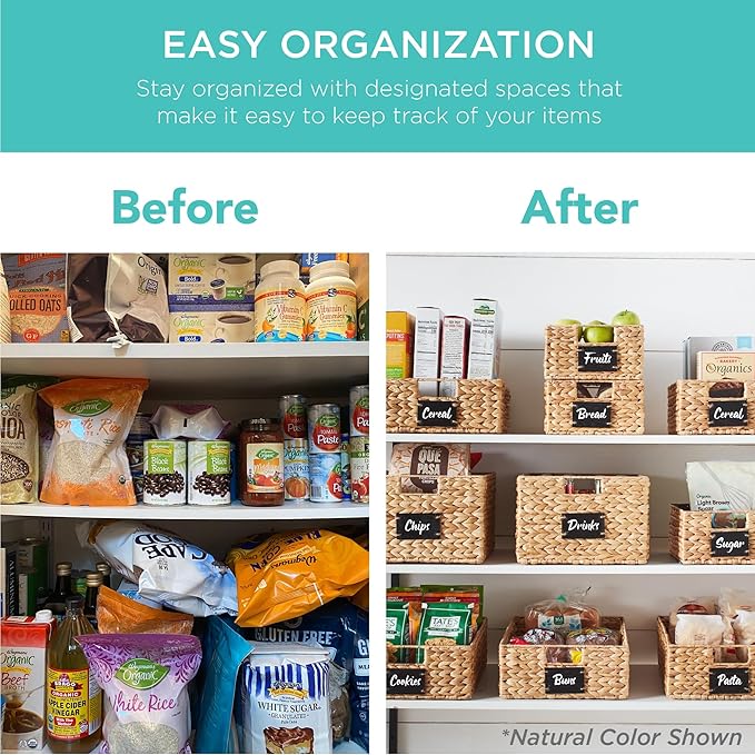 Best Choice Products Set of 4 16x12in Large Water Hyacinth Pantry Baskets, Woven Organizers w/Chalkboard Label, Chalk Marker - White