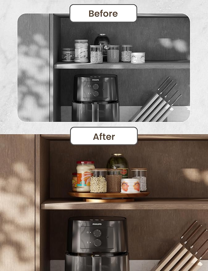 13" Acacia Lazy Susan Organizer for Table - Wooden Lazy Susan Turntable - Wood Kitchen Turntable Storage Food for Cheese Boards, Pantry, Fridge, Countertop (Acacia Wood, 13 Inch)