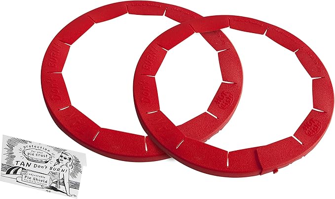 Talisman Designs Adjustable Pie Shield | 8 to 11.5 Inch Rimmed Dishes | Pie Crust Protector I Red - Set of 2
