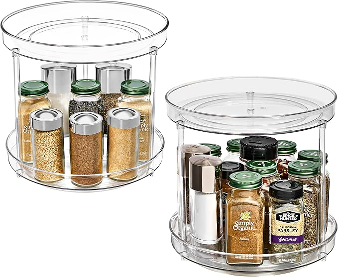 Sorbus 9 Inch 2 Tier Clear Lazy Susan Organizer, Turntable Organizer for Spice Organization for Cabinet, Lazy Susan Turntable for Kitchen, Home, Office, Closet, Laundry Room Organization (2 Pack)