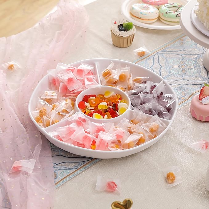 White Chip and Dip Serving Set, Divided Serving Platter Set, 4 Section Appetizers and Cheeses Serving Tray, Compartment Dishes for Party, Christmas, Dessert, Fruit, Candy, 13-inch, Set of 2