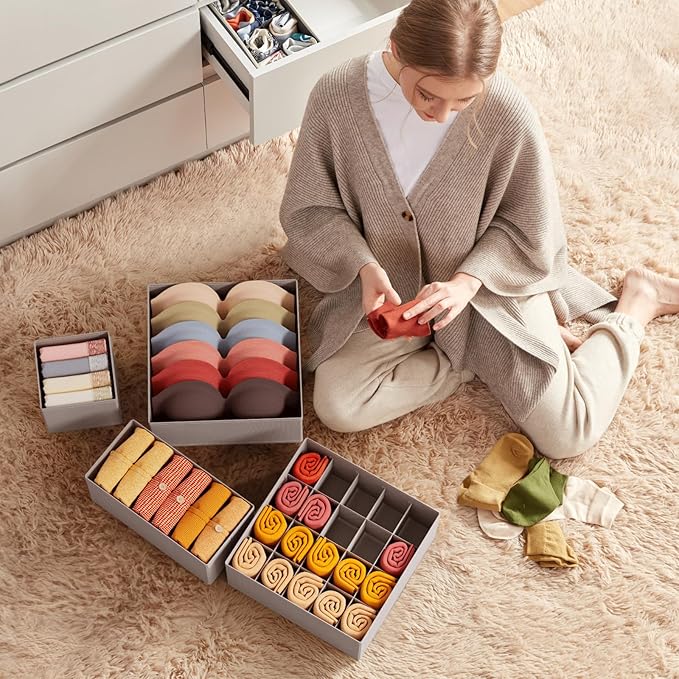 Lifewit Underwear Drawer Organizer for Closet 36 Pack, 3 Sizes Dresser Organizer Dividers, Deep Fabric Foldable Drawer Storage Organizer Bins for Clothes/Sock/Bra/Lingerie/Undies, Light Grey