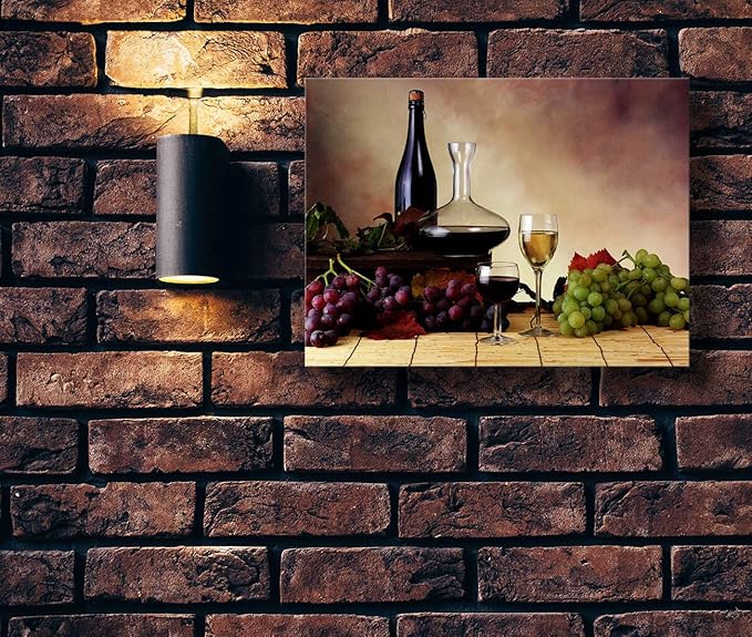 Looife Kitchen Still Life Canvas Wall Art, 18x12 Inch Vintage Wine Bottle with Grapes Picture Prints Wall Decor, Food Art Deco for Dining Room and Bar Wall Decoration