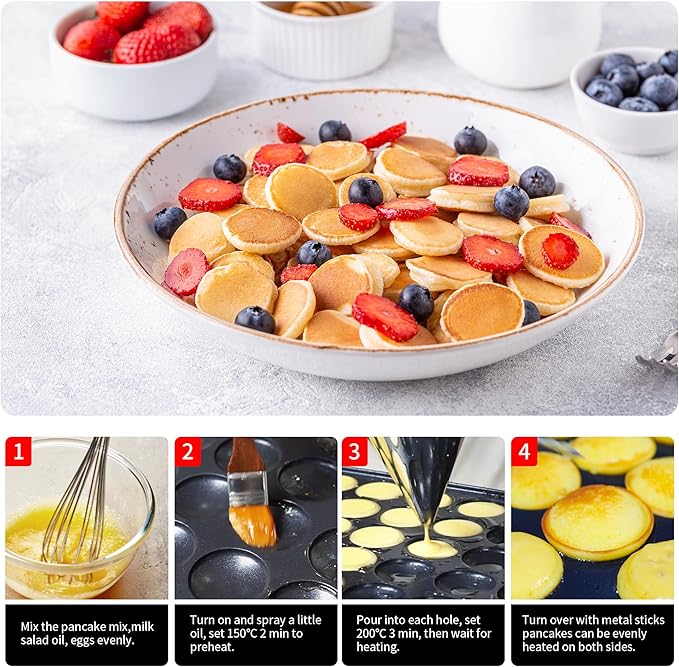 110V Mini Dutch Pancake Baker, 50PCS 1700W Commercial Electric Nonstick Waffle Maker Machine, 2 Timers Separate Control& 1.8 Inches Pancake Maker with 2 Thermostats, for Home and Restaurants