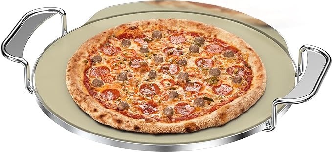 Skyflame Gourmet BBQ System Pizza Stone, 13-inch Baking Stone with Stainless Steel Carry Rack, Compatible With Weber 8836, Kettle Charcoal/Smoke/Gas/Ceramic Grills, Pizza Oven