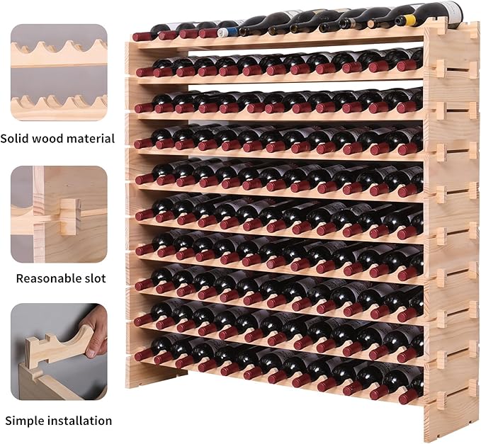 Freestanding Wine Rack Cabinet Floor Standing 120 Bottle Pine Stackable Storage Modular Wine Rack Display Stand