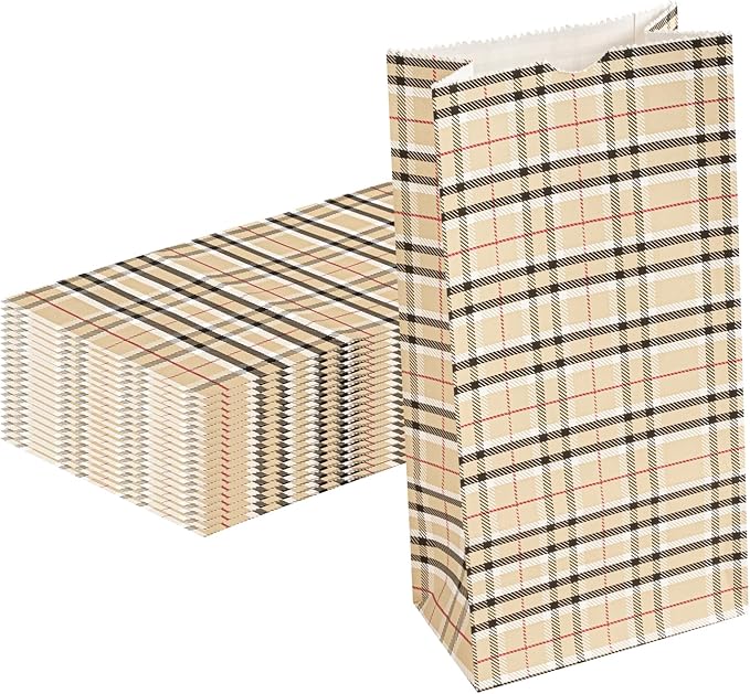 Restaurantware Bag Tek 2 LB Disposable Lunch Bags 100 Sturdy Take Out Bags - Flat Bottom Great For Restaurants Cafes And Bakeries Plaid Paper Popcorn Bags Versatile For Grocery And More