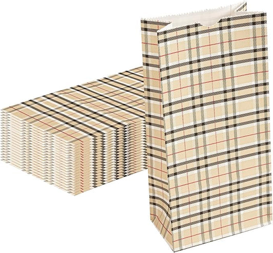 Restaurantware Bag Tek 2 LB Disposable Lunch Bags 100 Sturdy Take Out Bags - Flat Bottom Great For Restaurants Cafes And Bakeries Plaid Paper Popcorn Bags Versatile For Grocery And More