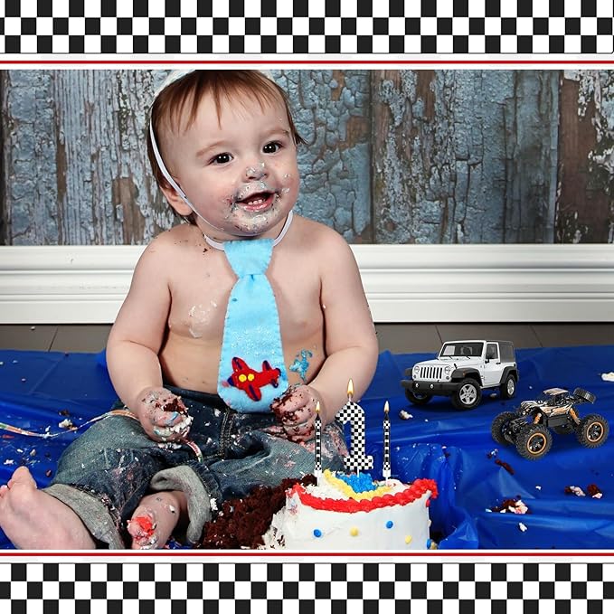 13 Pcs Racing Cars Themed Birthday Candles Black and White Race Number 1 Checkered Candle Cake Topper for Racing Car Party Decoration Supplies (Number 1)