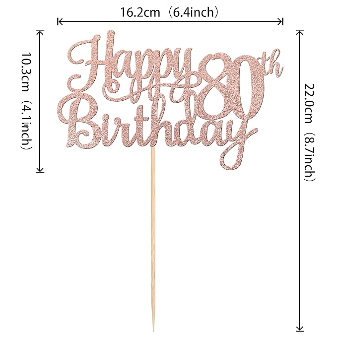 1 PCS Happy 80th Birthday Cake Topper Glitter Cheers to 80 Years Birthday Cake Pick 80 Fabulous Cake Decoration for Happy 80th Birthday Theme Party Decorations Supplies Rose Gold