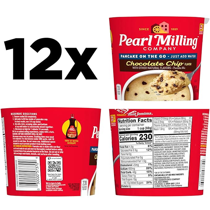 Pearl Milling Company Pancake Cups, Chocolate Chip, 2.11oz Cups (12 Pack)