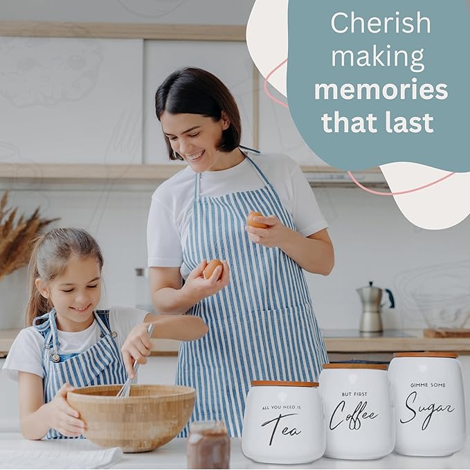 Coffee Tea and Sugar Ceramic Canister Set - 3-Piece Airtight Kitchen Canisters for Countertop - Coffee Bar Container Set