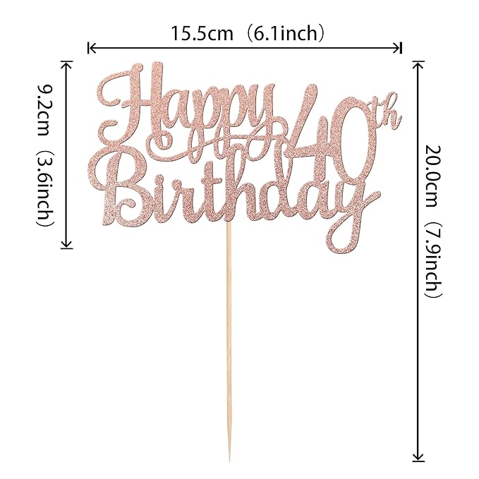 1 PCS Happy 40th Birthday Cake Topper Glitter Cheers to 40 Years Birthday Cake Pick 40 Fabulous Cake Decoration for Happy 40th Birthday Anniversary Party Decorations Supplies Rose Gold