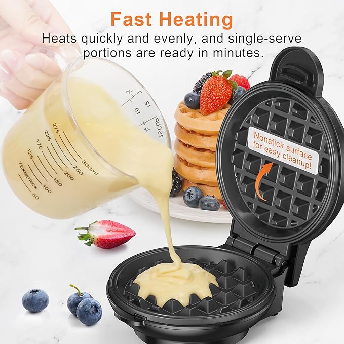 CROWNFUL Mini Waffle Maker, 4" Chaffle Maker with Compact Design, Easy to Clean, Non-Stick Surface, Recipe Guide Included, Perfect for Breakfast, Dessert, Sandwich, or Other Snacks