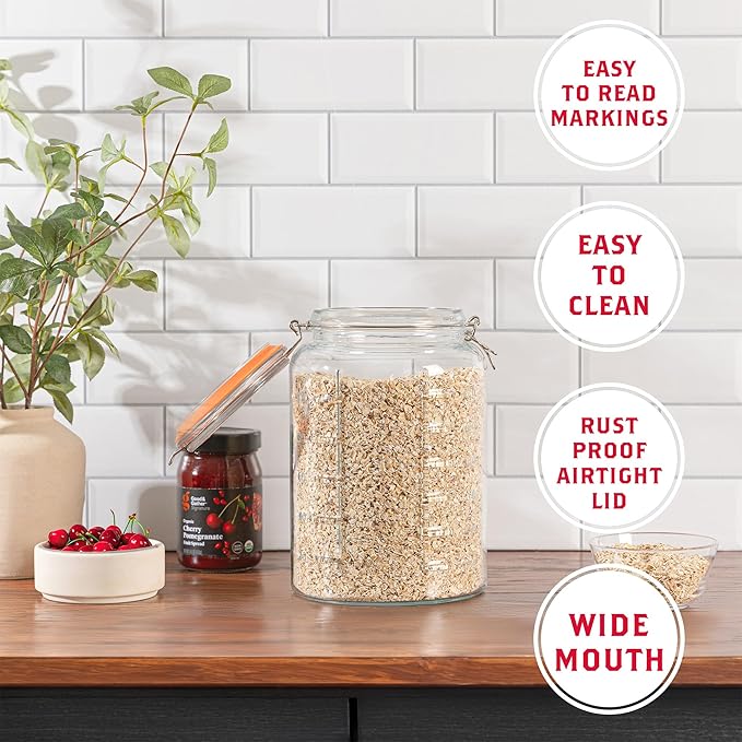 kitchentoolz 1 Gallon Glass Mason Storage Jars with Airtight Lids & Measurment Marks, Super Wide Mouth Canning Jars with Large Capacity for Pickles & Overnight Oats - 1 Pack