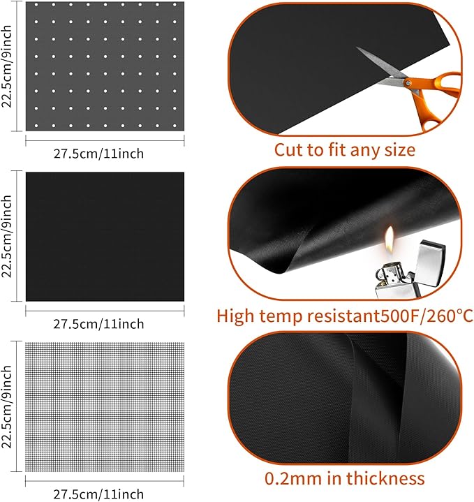 6Pcs Reusable Oven Liners for Toaster Oven, Non Stick Air Fryer Oven Liners Easy Clean Toaster Mat, Grill Baking Ma t Compatible with Cuisinart, Ninja, Kalorik Air Fryer Microwave(9 x 11 Inch)