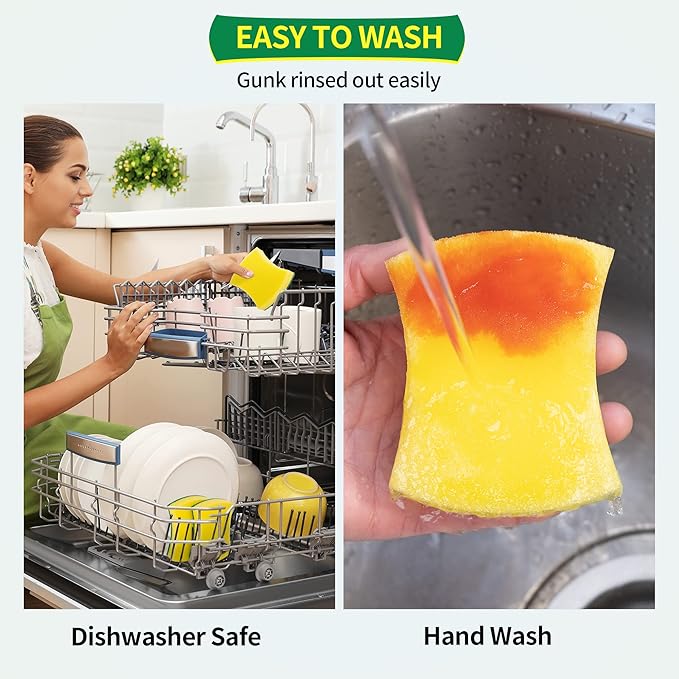 HOMERHYME Heavy Duty Scrub Sponges 24 Pack, Double-Side Design, Long-Lasting Kitchen Sponges, High Density Dish Sponge.