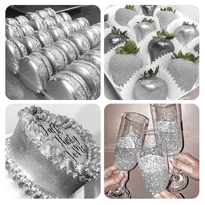Silver Edible Glitter Spray - 10g Edible Silver Glitter for Cakes Food Grade Metallic Shimmer Powder Cake Sprinkles for Cookie Decorating Chocolate Strawberry