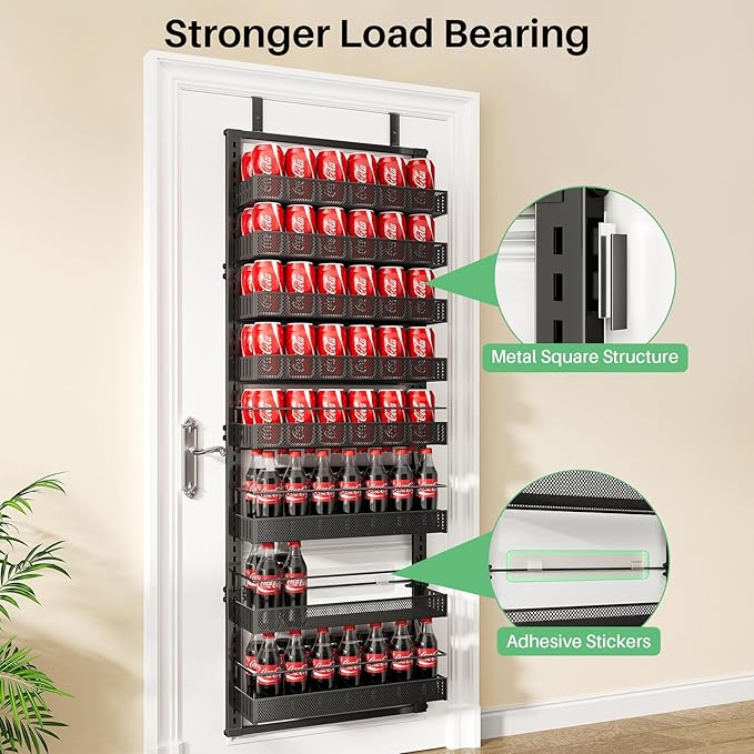 Over the Door Pantry Organizer - 8 Tier Adjustable Hanging Door Spice Rack, Large Capacity for Kitchen Pantry Storage (Black)