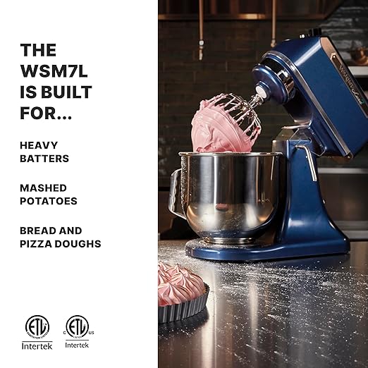 Waring Commercial Planetary 7 Quart Large Stand Mixer | Tilt Head | Countertop Chef Professional Restaurant Industrial Grade | Stainless Steel Bowl | Bakery Bread Dough | WSM7L | 1/2 HP 120V, Blue