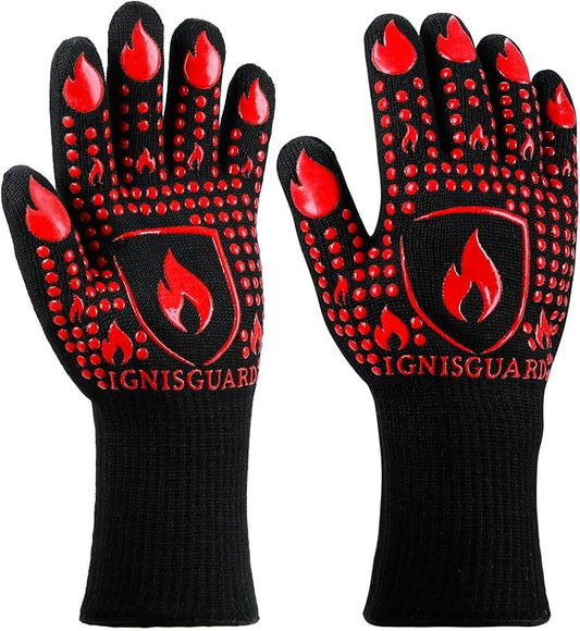 BBQ & Grill Gloves, Oven Gloves, 1472°F Silicone Oven Mitts Heat Resistant Grilling Gloves Fireproof Non-Slip for Barbecue Cooking Baking Smoking, 1-Pair Red（M）