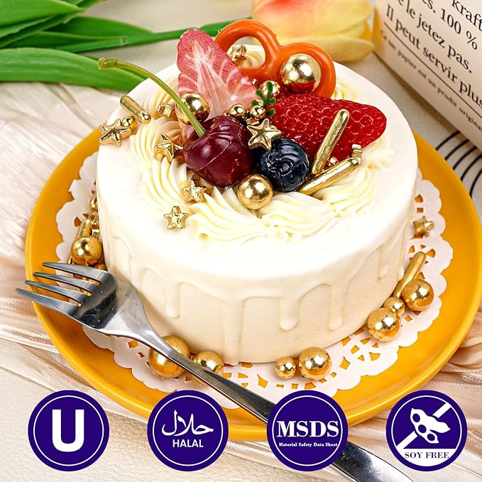 Dazzjoy Edible Gold Pearl Sprinkles, Sugar Candy Pearls, Food Grade, 130g/4.58oz, Gold Star Pearls Sprinkles for Cake Decorating, Cupcake, Cookies Topper Decoration