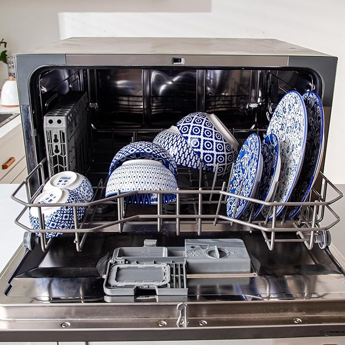 Ceramic Dessert Bowls Set - 11 Oz Small Ice Cream Bowl for kitchen - 4.7 Inch Porcelain Cereal Bowl for Fruits, Salad, Side Dishes, Ramen - Microwave Dishwasher Safe - Set of 6 - Vintage Blue