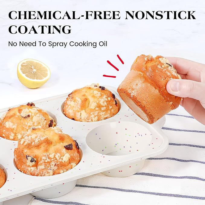 2 Pcs Jumbo Muffin Pan with Metal Frame, Nonstick 6 Cup Extra Large Cupcake Pan for Baking, Silicone Deep Muffin Tray for Egg Bites (Cream)