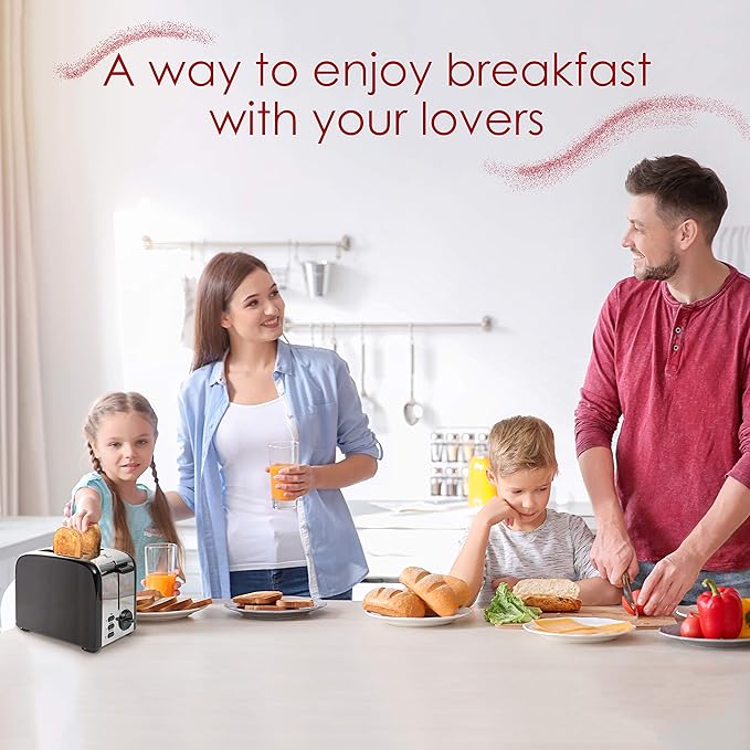 Moss & Stone 2 Slice Toaster, 1.5in Extra-Wide Slot For Bagel & Defrost with 5 Shade Settings, Bread Toaster 2 Slice With Removable Crumb Tray, Black