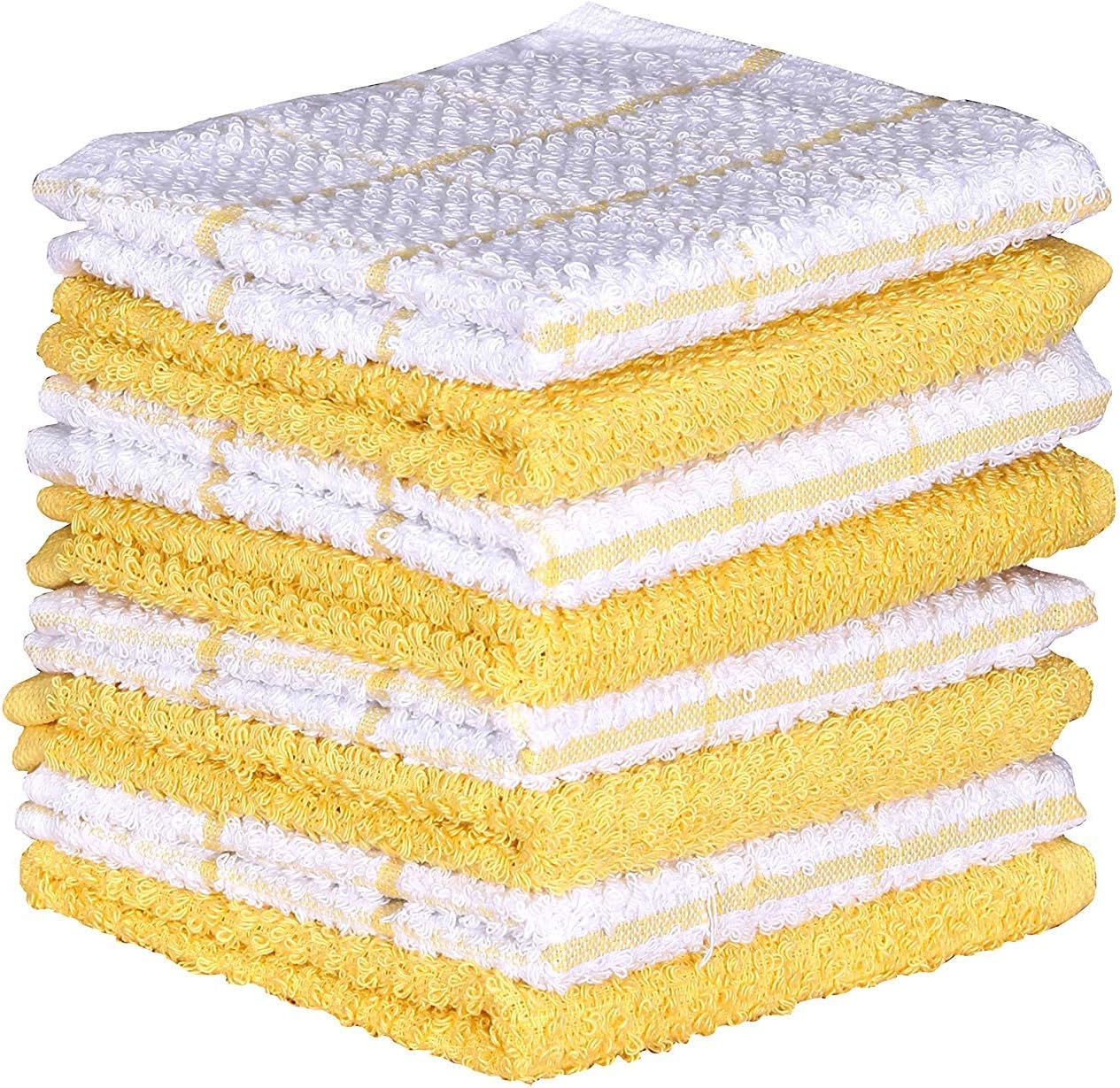 AMOUR INFINI Cotton Kitchen Dish Cloths Set of 8 – Highly Absorbent, Super Soft Premium Terry Cleaning Cloth (12"x12" Inch) Premium Dishcloths for Washing Dishes (Yellow)