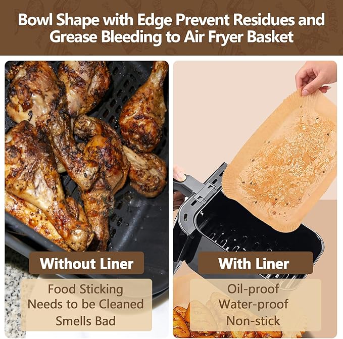 UBeesize Air Fryer Paper Liners Disposable For Ninja, 200 PCS Non Stick Parchment Paper For Ninja DZ201/DZ401 Dual, Oil Proof, Water Proof Food Grade Air Fryer Accessoriess(Rectangle - 8.6"X5.5")