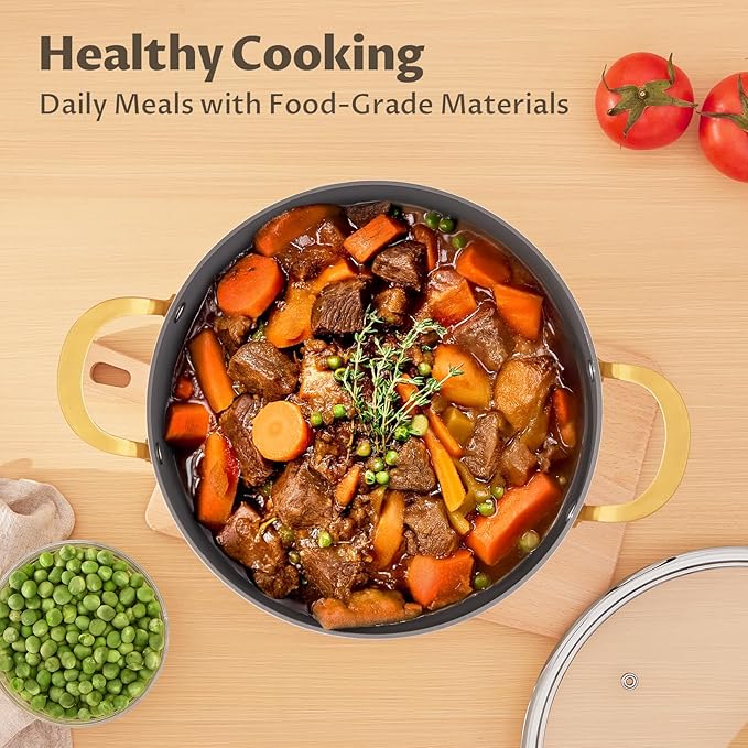 BEZIA Non Stick Stock Pot With Lid, 12 Quart Large Stockpot for Catering for Groups and Events, Induction Cooking Pot for All Stoves, Sturdy & Double Handle, Ideal for Soups & Stews, Cream