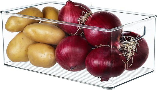 Hudgan 2 Pack Straight Sides Stackable Pantry Organizer Bins for Home Edit - 13.5''L x 7.5''W x 5.5''H