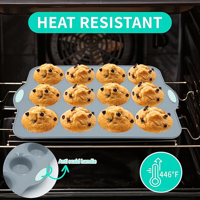 To encounter 2Pack Silicone Muffin Pan with Metal Frame, 12 Cup Regular Size Cupcake Pan, Non-Stick Baking Tray, Food Grade Baking Molds for Oven, Dishwasher Safe