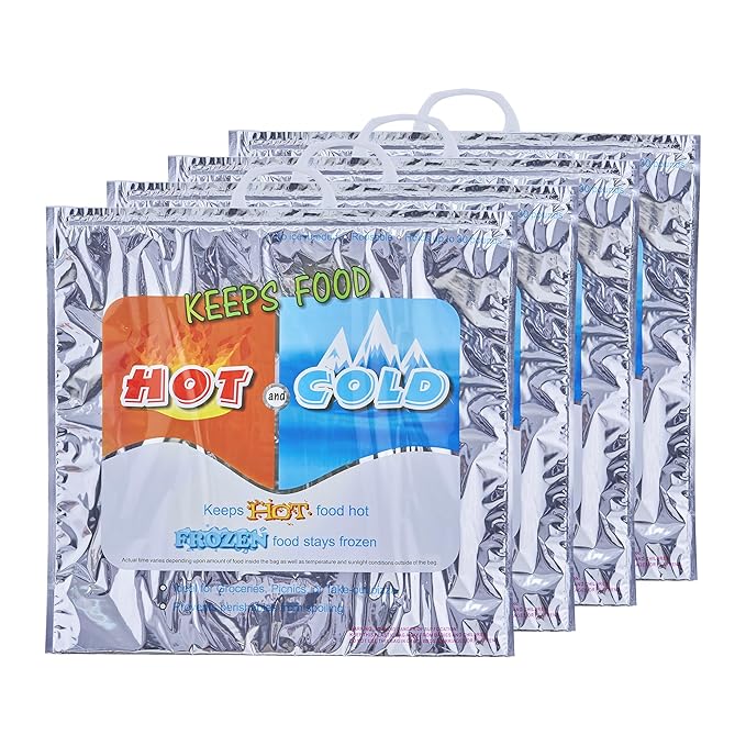 Superio Hot and Cold Insulated Bags for Food Delivery, Grocery Shopping Bags, Food Storage for Hot and Frozen Food for Travel, Disposable Cooler Bag, Reinforced Thermal Lunch Bag (4, 20"x19")
