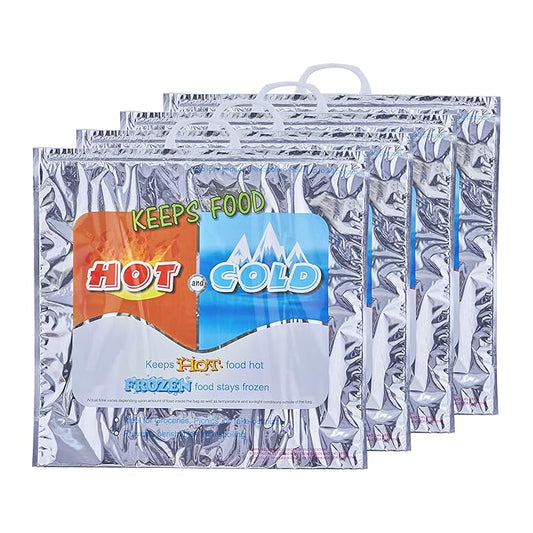 Superio Hot and Cold Insulated Bags for Food Delivery, Grocery Shopping Bags, Food Storage for Hot and Frozen Food for Travel, Disposable Cooler Bag, Reinforced Thermal Lunch Bag (4, 20"x19")
