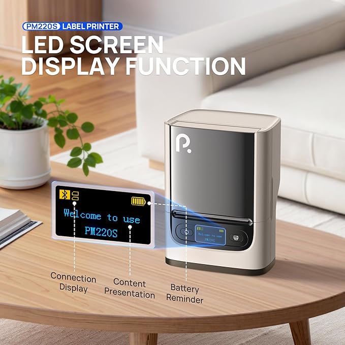 PM220S Label Maker Machine with Tape, 2 Inch Bluetooth Portable Thermal Label Printer for Small Business, Beige