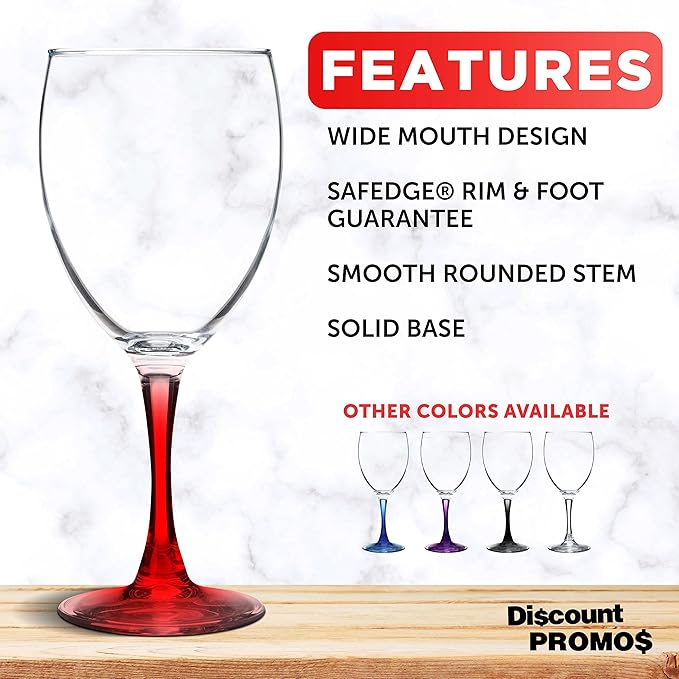 DISCOUNT PROMOS Nuance Wine Glasses by ARC 10.5 oz. Set of 10, Bulk Pack - Restaurant Glassware, Perfect for Red Wine, White Wine, Cocktails - Red