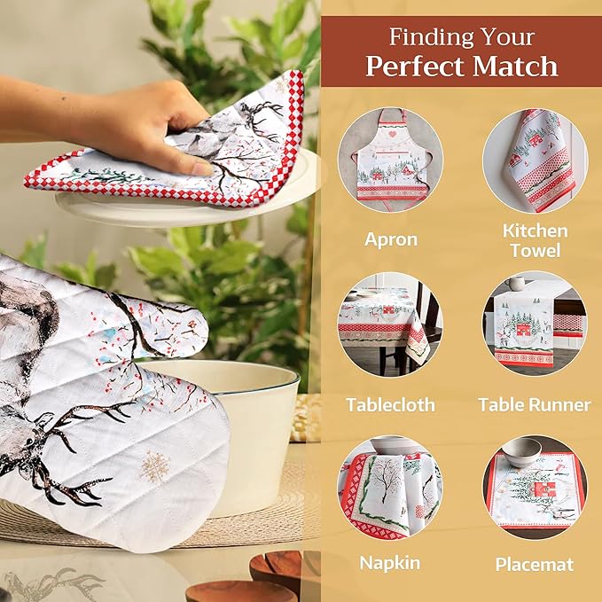 Maison d' Hermine Pot Holders 100% Cotton Heat Resistant Potholders 8" x 8" Hot Pads with Loop BBQ, Cooking, Baking, Grilling, Kitchen, Handling Hot Pans (Pack of 1, Rural Christmas)