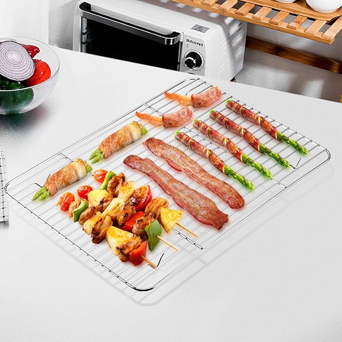 P&P CHEF Cooling Baking Rack Pack of 2, Stainless Steel Cooling Racks for Cooking Baking Roasting Grilling Drying, Dense Wires & Smooth Edge, Easy to clean, Silver, 11.6" x 9"