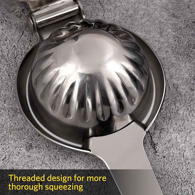Lemon Squeezer, Sopito Stainless Steel Citrus Press Juicer Heavy Duty with Large Metal Squeezer Bowl for Seedless Juicing, Non-Slip Grip Design Manual Juicer, Silver