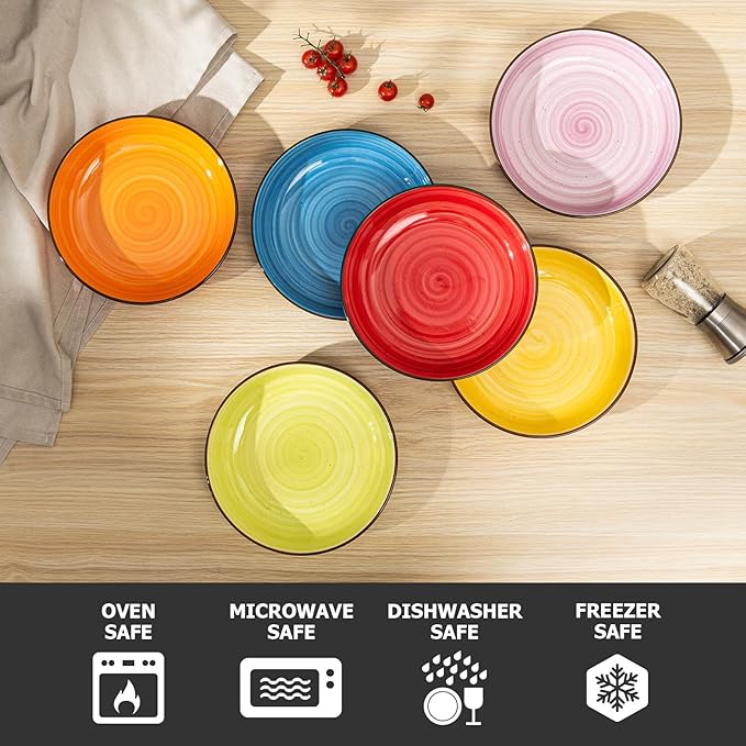 Y YHY Pasta Bowls Set of 6, 30 oz Ceramic Shallow Bowls, Serving Bowls Pasta Plates and Salad Bowls, Microwave & Dishwasher Safe Soup Bowls, Assorted Colors Christmas Day Gift