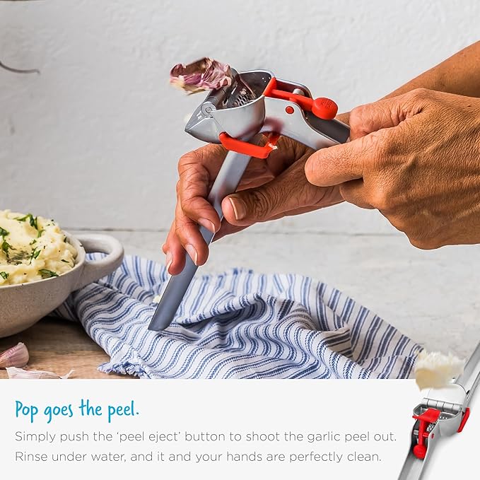 Dreamfarm Garject 2-In-1 Garlic Peeler, Garlic Press & Mincer with Garlic Peel Ejector, Chrome-Plated Zinc - Red