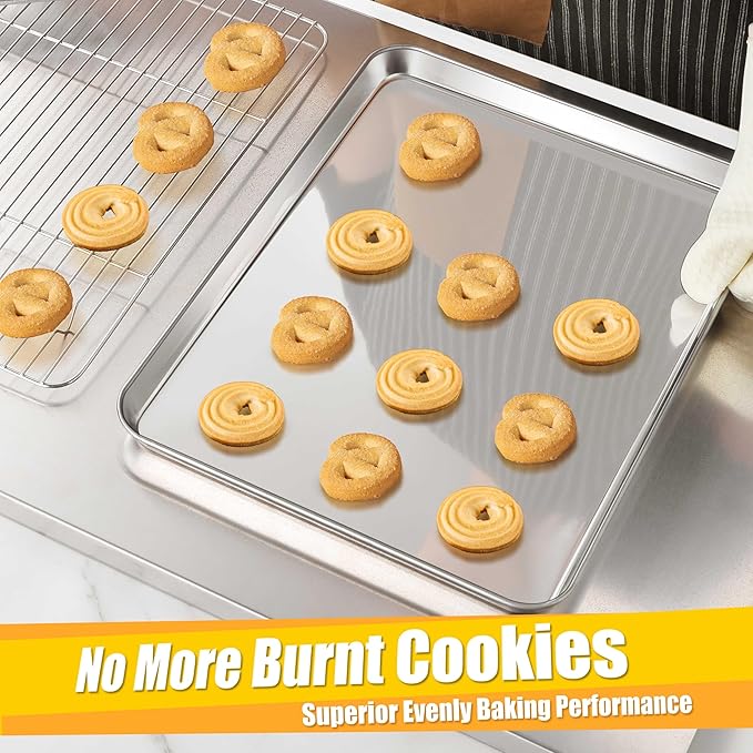 Homikit 1 Pack Baking Sheet Pan, 16” x 12” Stainless Steel Cookie Pan Tray Set for Oven, Metal Jelly Roll Pan for Baking Cooking Toasting, Rustproof & Non Stick, Mirror Finish & Dishwasher Safe