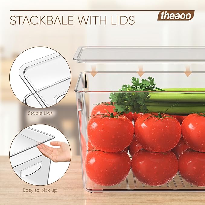 theaoo Clear Storage Bins with Lids Stackable - Large Plastic Containers for Pantry Organization and Storage - Perfect for Kitchen,Fridge,Laundry Room,Bathroom,Garage,Closet,Cabinet Organizer - 6 Pack