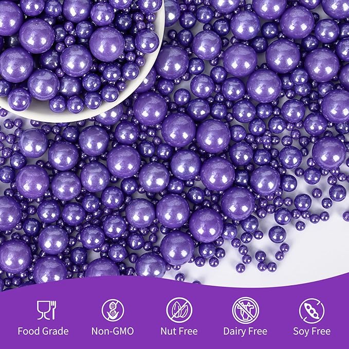Edible Pearl Sprinkles,Purple Pearl Sugar Sprinkles,Mix Size,Baking Edible Cake Decorations Candy,Cupcake Toppers,Cookie Decorating Donuts Ice Cream Toppings, Party Supplies130g/4.58oz