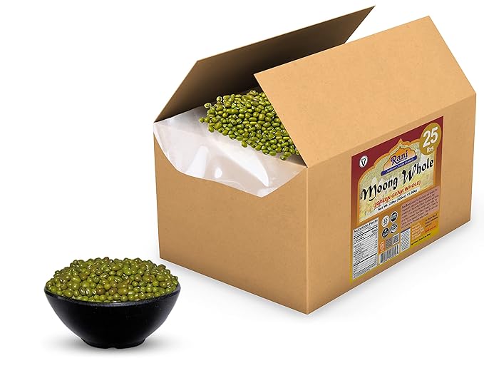 Rani Moong Whole (Ideal for cooking & sprouting, Whole Mung Beans with skin) Lentils Indian 400oz (25lbs) 11.36kg Bulk Box ~ All Natural | Gluten Friendly | Non-GMO | Kosher | Vegan | Indian Origin