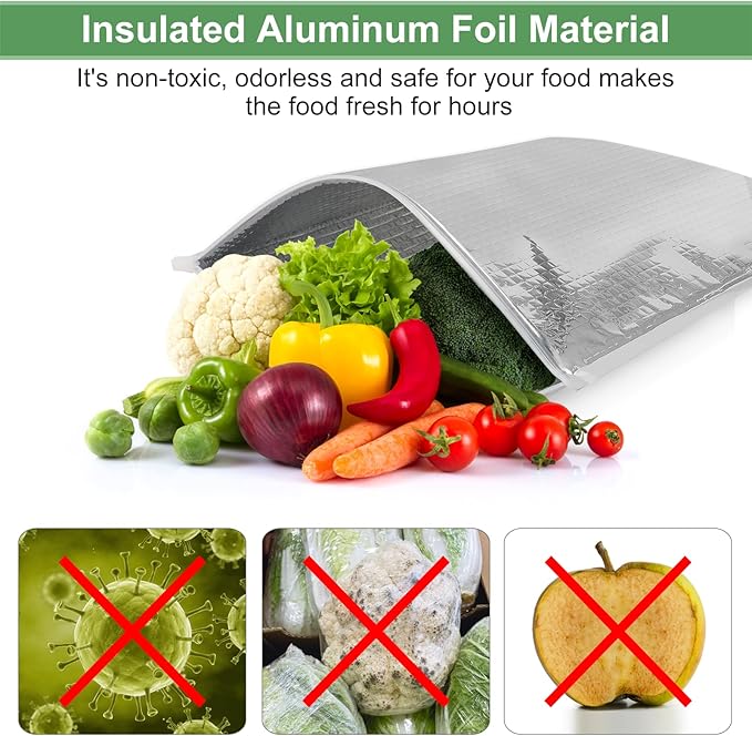 Insulated Food Storage Bag with Zipper Design, Hot Cold Cool Storage Bags for Food, Reusable Thermal Lunch Household Food Pouches Organizer Hot Sandwich Bags, 5PCS