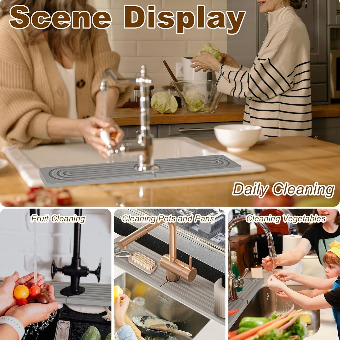 Faucet Mat for Kitchen Sink, Diatomite Super Absorbent Fast Drying Stone Sink Tray for Bathroom Kitchen Sink Splash Guard(Square Grey,15.7x3.9in)